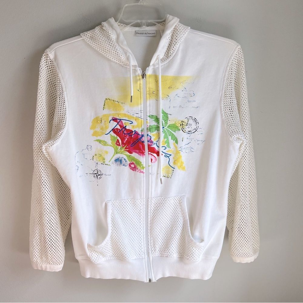 Draper’s & Damon’s Size Large Tropical Fish Net Sleeve Women’s Hoodie